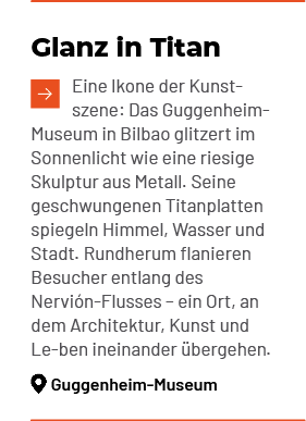 Glanz in Titan ￼Eine Ikone der Kunst szene: Das Guggenheim Museum in Bilbao glitzert im Sonnenlicht wie eine riesige ...