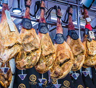 VALENCIA, SPAIN - June 2019: Hamon at The Valencian Mercado Central.