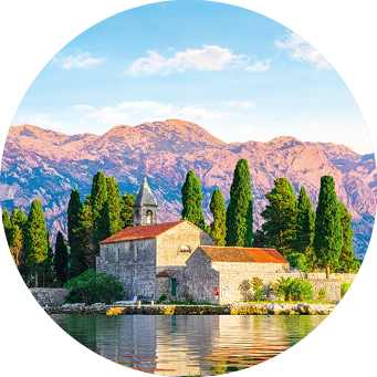 Island of Saint George among the mountains of Perast, Montenegro