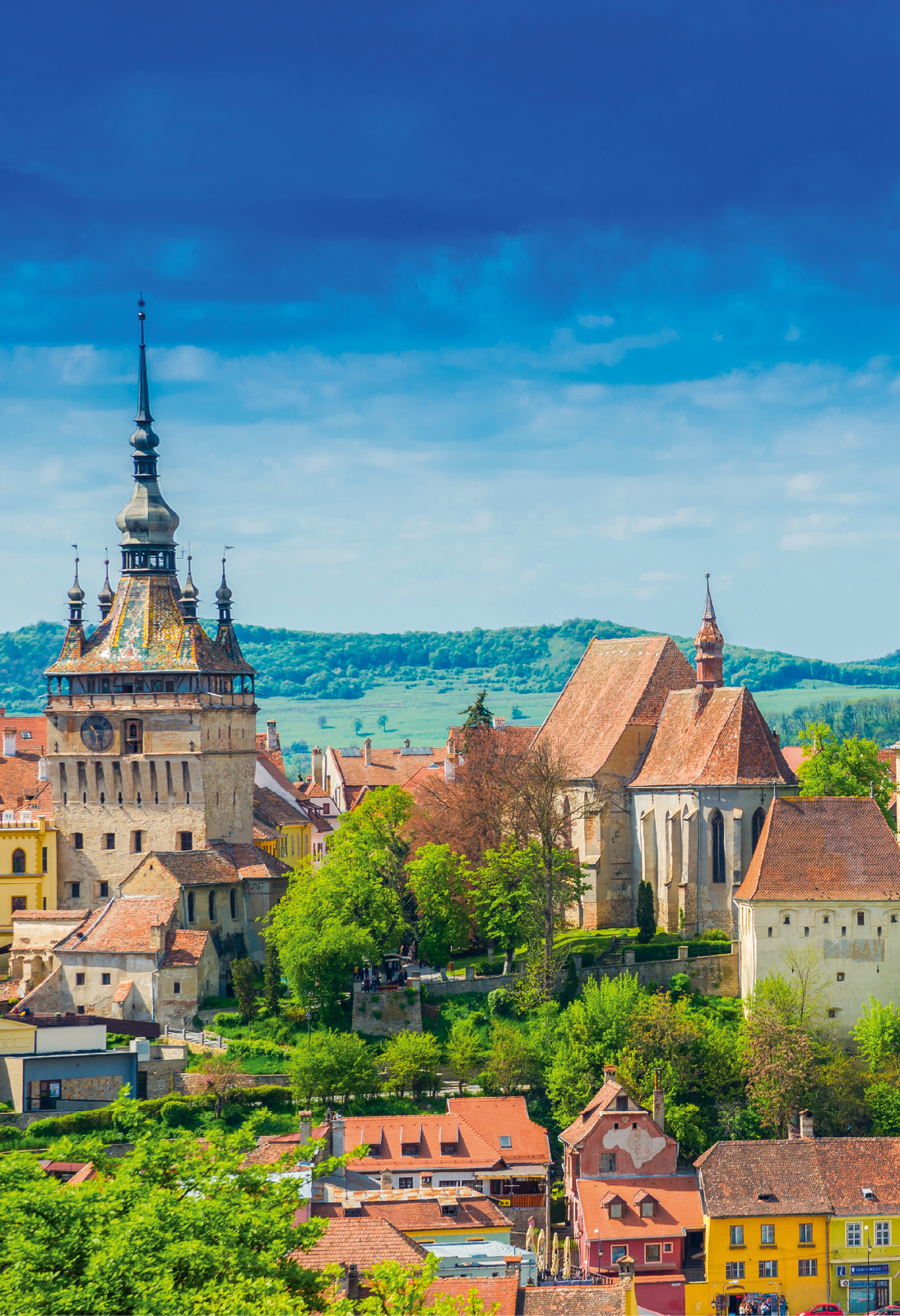 Panoramablick ber die Stadtarchitektur in Sighisoara, Rum nien