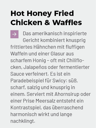 Hot Honey Fried Chicken & Waffles ￼Das amerikanisch inspirierte Gericht kombiniert knusprig frittiertes H hnchen mit ...