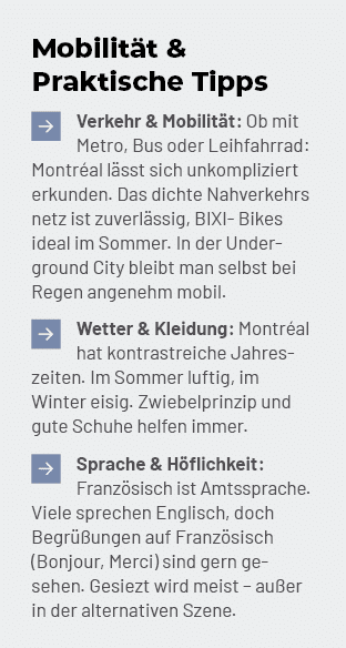 Mobilit t & Praktische Tipps ￼Verkehr & Mobilit t: Ob mit Metro, Bus oder Leihfahrrad: Montr al l sst sich unkomplizi...