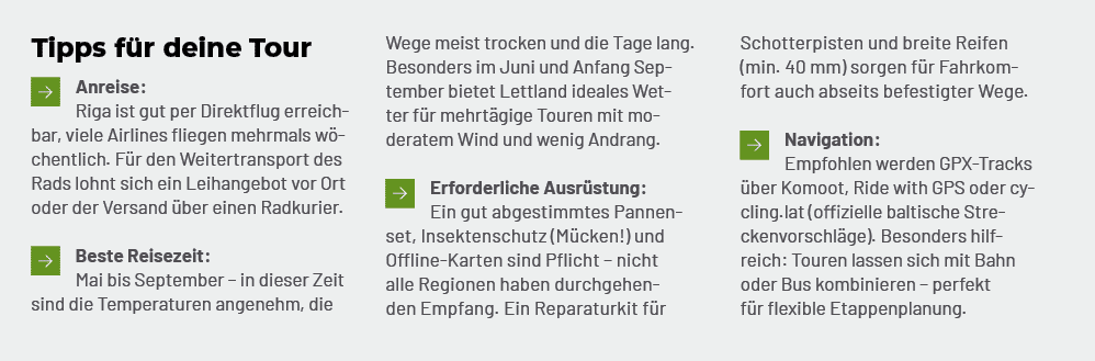 Tipps f r deine Tour ￼Anreise: Riga ist gut per Direktflug erreichbar, viele Airlines fliegen mehrmals w chentlich. F...