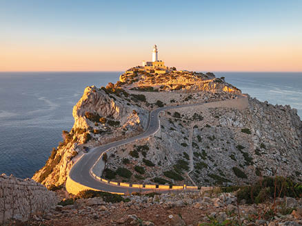 Lighthouse of Cap de Formentor in the northeast of the balearic island of Majorca (Mallorca) around sunset