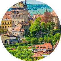 Panoramablick ber die Stadtarchitektur in Sighisoara, Rum nien