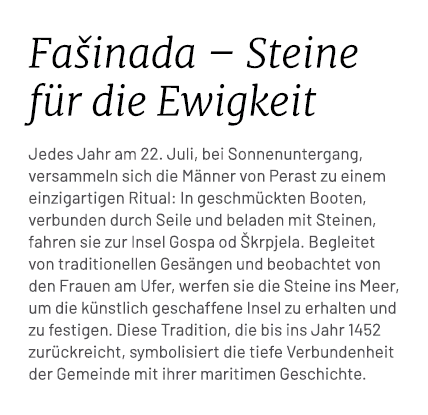 Fa inada – Steine f r die Ewigkeit Jedes Jahr am 22. Juli, bei Sonnenuntergang, versammeln sich die M nner von Perast...