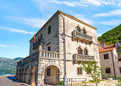 Museum of Perast city at sunny summer day, Montenegro