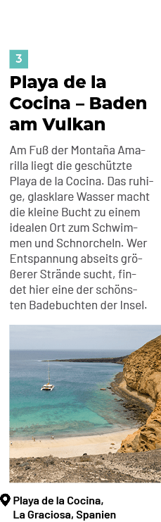 ￼Playa de la Cocina, La Graciosa, Spanien,￼ Playa de la Cocina – Baden am Vulkan Am Fu der Monta a Amarilla liegt di...
