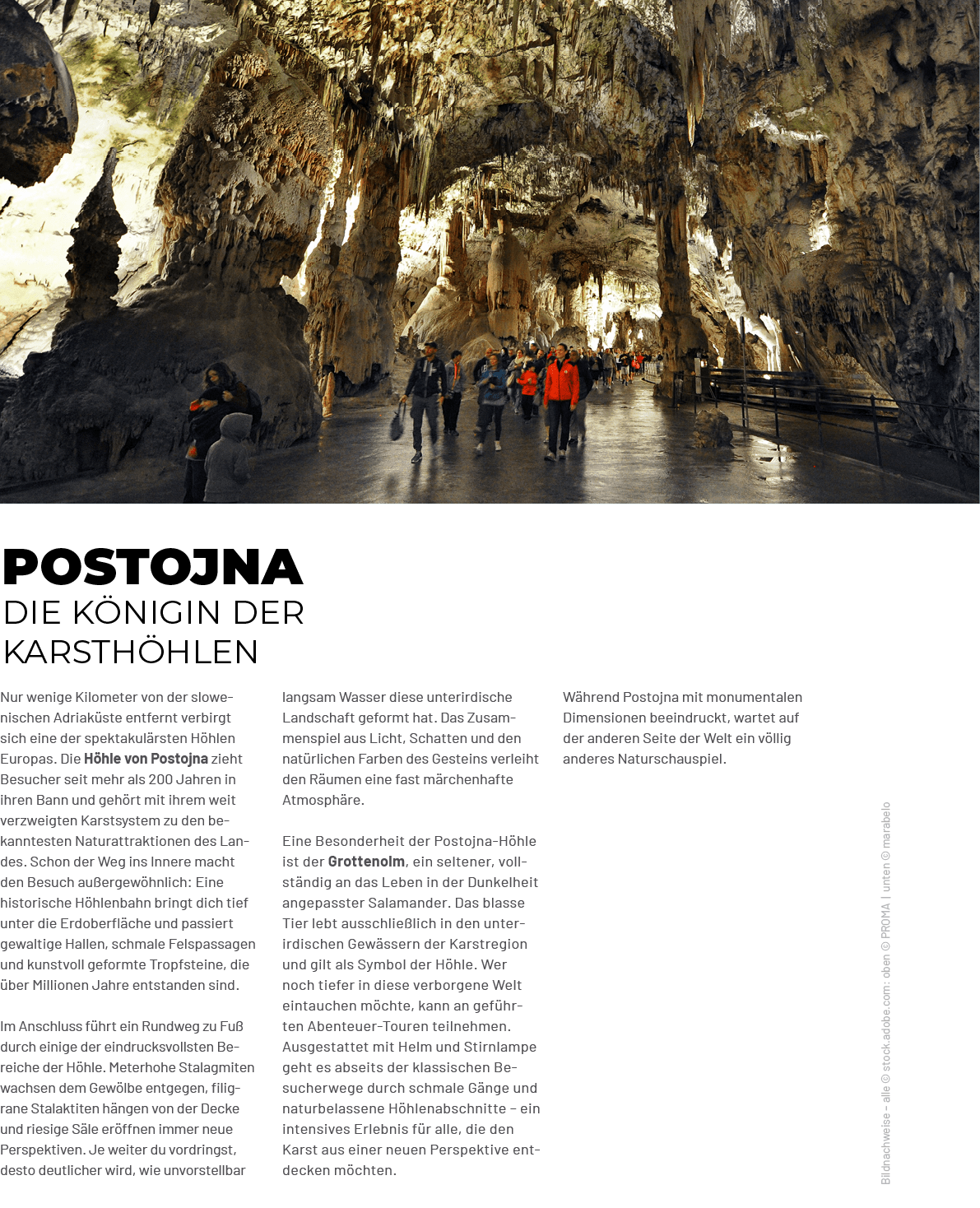 Bildnachweise – alle © stock.adobe.com: oben © PROMA | unten © marabelo,Postojna Die K nigin der Karsth hlen,W hrend ...