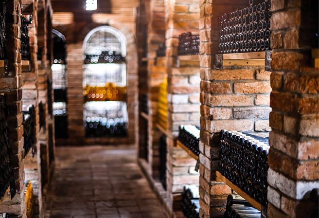 Wine cellar with wine bottles .with space for text. Alcohol winery bottle.