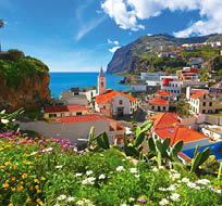 Beautiful panorama over the cityscape of Camara de Lobos in Madeira island, Portugal