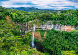 stunning exotic nature of tropical paradise of Mauritius island - Chamarel waterfall - popular touist atraction and beauty of nature