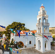 RHODES, GREECE - SEPTEMBER 11, 2015: The Monastery of Panagia Tsambika in the evening. Rhodes, Dodecanese, Greece