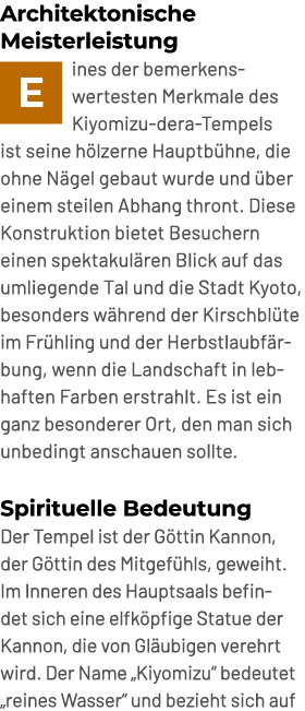 Architektonische Meisterleistung ￼ines der bemerkenswertesten Merkmale des Kiyomizu dera Tempels ist seine h lzerne H...