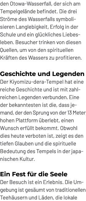 den Otowa Wasserfall, der sich am Tempelgel nde befindet. Die drei Str me des Wasserfalls symbolisieren Langlebigkeit...