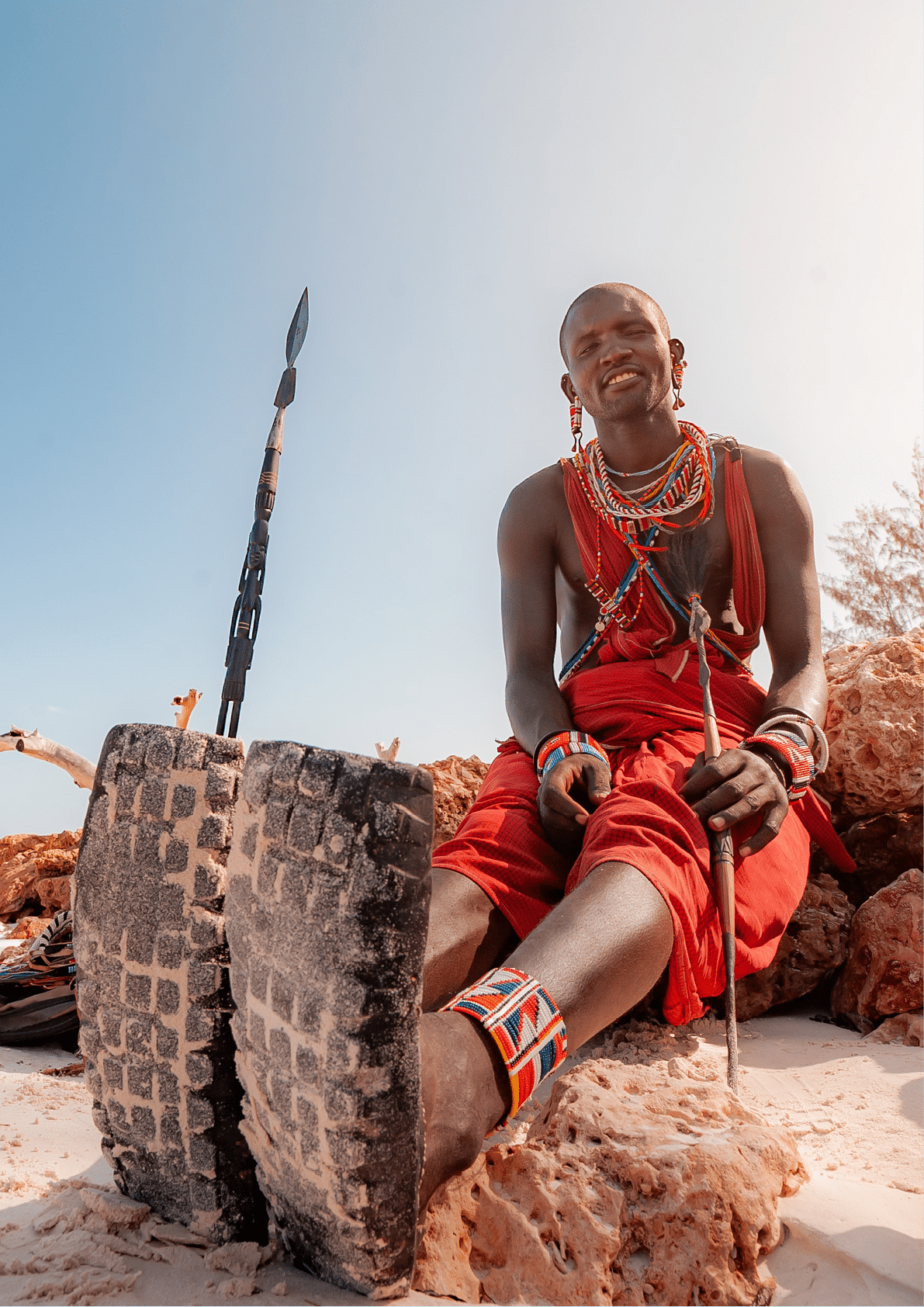 Maasai warrior on the beach. Diani Beach, Kenya Mombasa January 26 2012