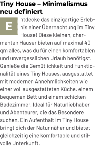 Tiny House – Minimalismus neu definiert ￼ntdecke das einzigartige Erlebnis einer bernachtung im Tiny House! Diese kl...