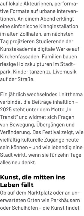 auf lokale Akteurinnen, performative Formate auf urbane Interventionen. An einem Abend erklingt eine sinfonische Klan...