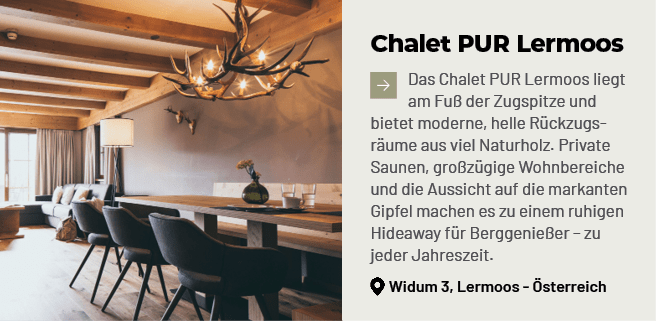 Chalet PUR Lermoos ￼Das Chalet PUR Lermoos liegt am Fu der Zugspitze und bietet moderne, helle R ckzugsr ume aus vie...