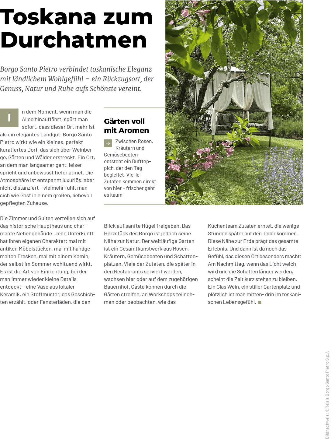 Bildnachweis: ©Relais Borgo Santo Pietro S.p.A,K chenteam Zutaten erntet, die wenige Stunden sp ter auf den Teller ko...