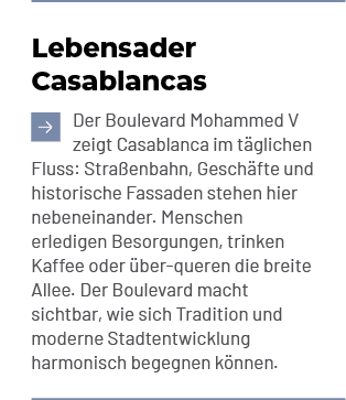 Lebensader Casablancas ￼Der Boulevard Mohammed V zeigt Casablanca im t glichen Fluss: Stra enbahn, Gesch fte und hist...