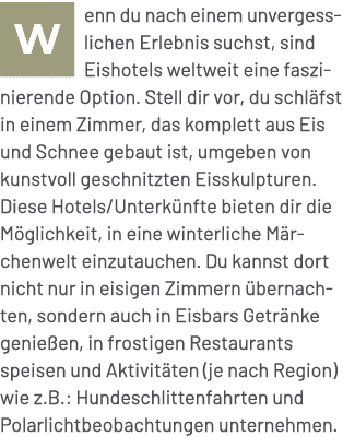 ￼enn du nach einem unvergesslichen Erlebnis suchst, sind Eishotels weltweit eine faszinierende Option. Stell dir vor,...