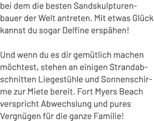 bei dem die besten Sandskulpturenbauer der Welt antreten. Mit etwas Gl ck kannst du sogar Delfine ersp hen! Und wenn ...