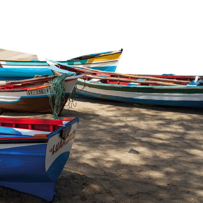 Fishing boats on beach, Tarrafal, Santiago Island, Cape Verde
