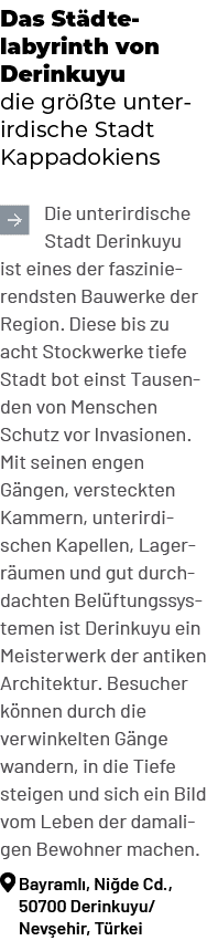 Das St dtelabyrinth von Derinkuyu die gr te unterirdische Stadt Kappadokiens ￼Die unterirdische Stadt Derinkuyu ist ...