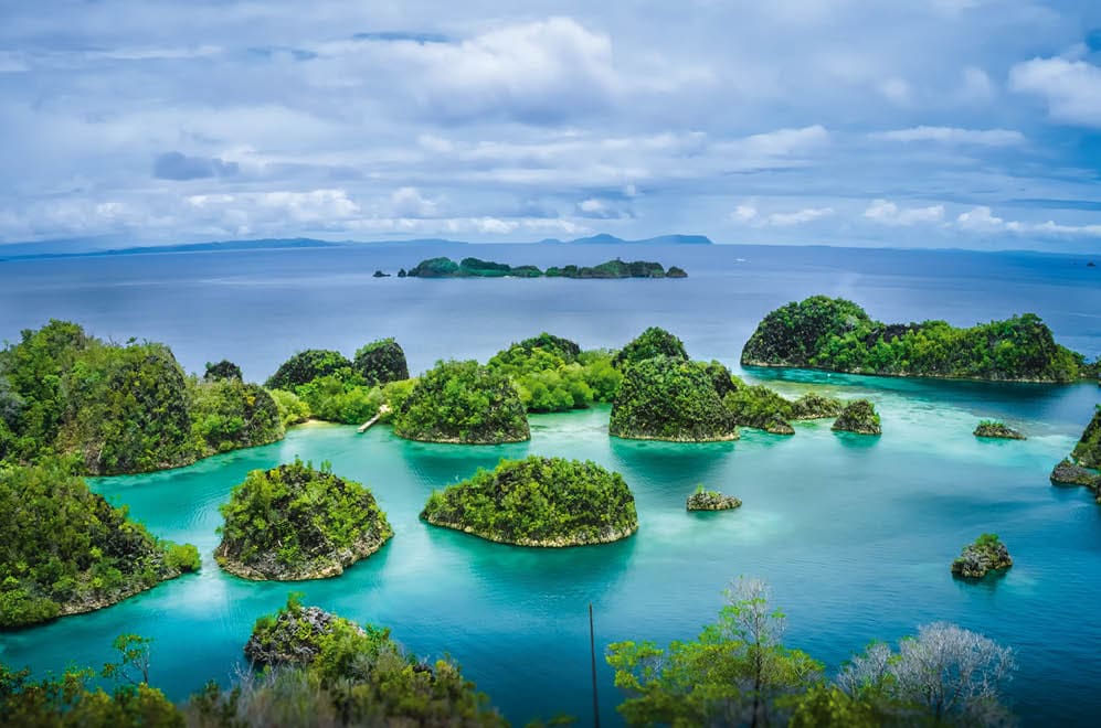 Pianemo Islands, Blue Lagoon with Green Rockes, Raja Ampat, West Papua. Indonesia