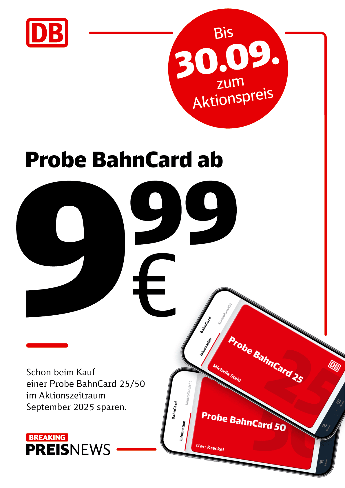 Anzeige der Deutschen Bahn zum Sparpreis Young oder der My Bahn Card 50