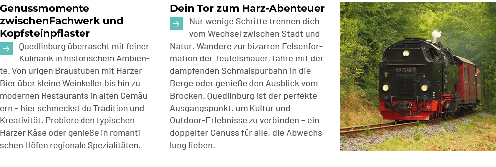 Dein Tor zum Harz Abenteuer Nur wenige Schritte trennen dich vom Wechsel zwischen Stadt und Natur. Wandere zur bizar...