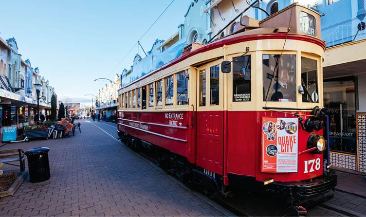 CHRISTCHURCH, NEW ZEALAND - September 15 2019: Christchurch's famous tram that circulates the city. One of the oldest tram networks in the world.