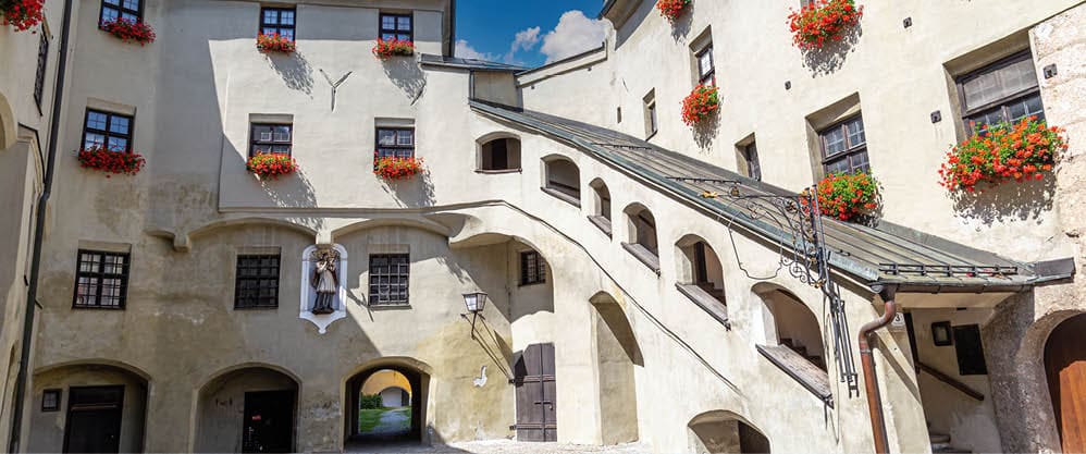 Historic medieval centre in town Hall in Tirol, Tyrol, Austria. Tourist destination, tourist attraction