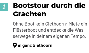 Bootstour durch die Grachten Ohne Boot kein Giethoorn: Miete ein Fl sterboot und entdecke die Wasserwege in deinem ei...