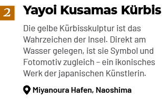 Yayoi Kusamas K rbis Die gelbe K rbisskulptur ist das Wahrzeichen der Insel. Direkt am Wasser gelegen, ist sie Symbol...