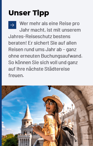 Unser Tipp ￼Wer mehr als eine Reise pro Jahr macht, ist mit unserem Jahres Reiseschutz bestens beraten! Er sichert Si...