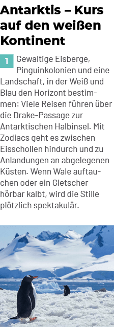 Antarktis – Kurs auf den wei en Kontinent ￼Gewaltige Eisberge, Pinguinkolonien und eine Landschaft, in der Wei und B...