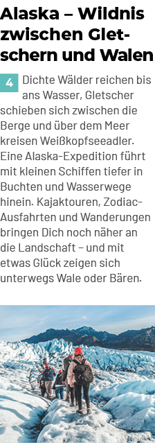 Alaska – Wildnis zwischen Gletschern und Walen ￼Dichte W lder reichen bis ans Wasser, Gletscher schieben sich zwische...