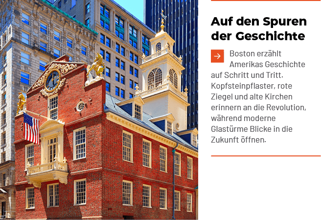 Auf den Spuren der Geschichte ￼Boston erz hlt Amerikas Geschichte auf Schritt und Tritt. Kopfsteinpflaster, rote Zieg...