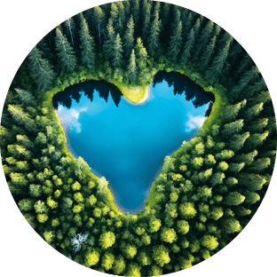 A breathtaking heart-shaped lake nestled within a lush forest, surrounded by vibrant greenery and tranquil nature. The unique shape of the lake offers a romantic and serene atmosphere, perfect for capturing the beauty of the great outdoors. This image is ideal for nature photography, travel themes, or any creative project celebrating the wonders of the natural world. 