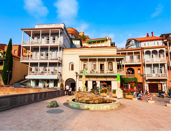 Abanotubani ancient district in Tbilisi old town. Tbilisi is the capital and the largest city of Georgia on the banks of the Kura River.