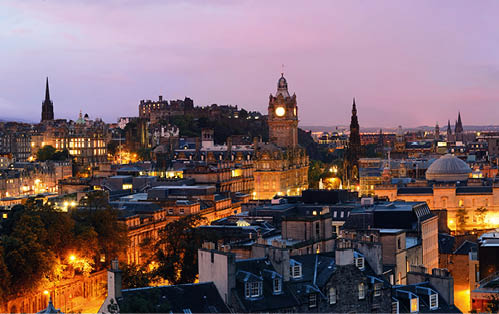 Edinburgh city view panorama at night in UK.