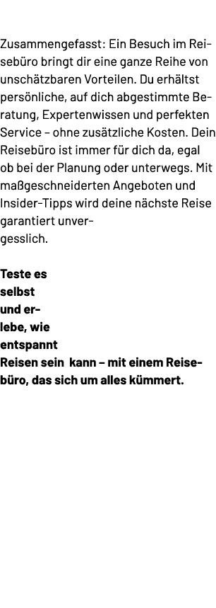  Zusammengefasst: Ein Besuch im Rei seb ro bringt dir eine ganze Reihe von unsch tzbaren Vorteilen. Du erh ltst pers ...