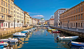 Trieste channel and Ponte Rosso square view, city in Friuli Venezia Giulia region of Italy
