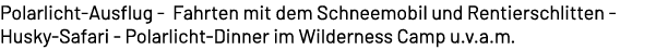 Polarlicht Ausflug Fahrten mit dem Schneemobil und Rentierschlitten Husky Safari Polarlicht Dinner im Wilderness Camp...