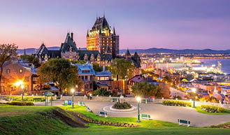 Panoramic view of Quebec City skyline with Saint Lawrence river in  Canada