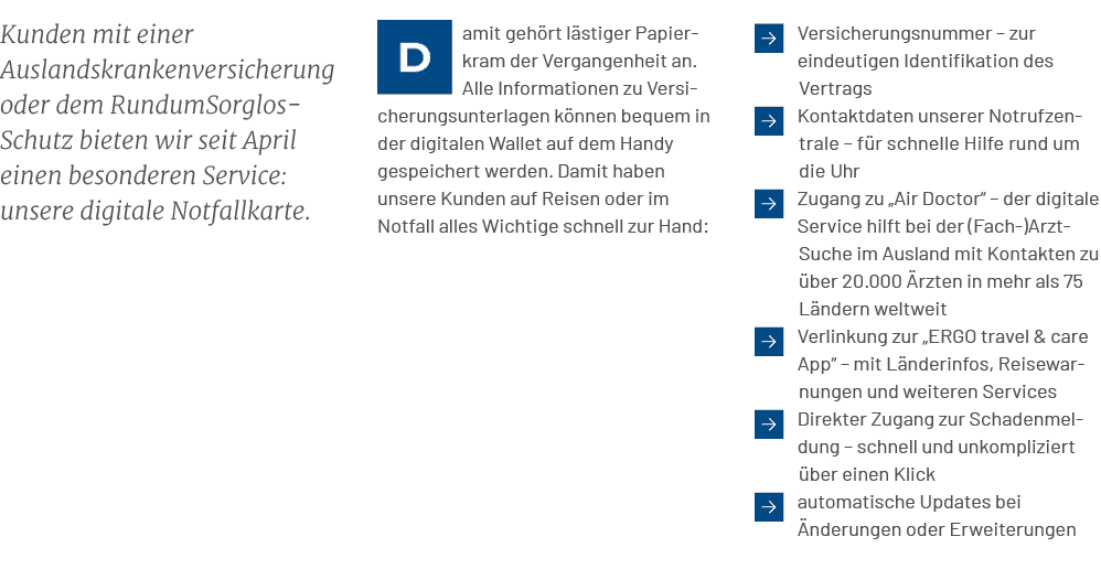 Versicherungsnummer – zur eindeutigen Identifikation des Vertrags Kontaktdaten unserer Notrufzen trale – f r schnel...