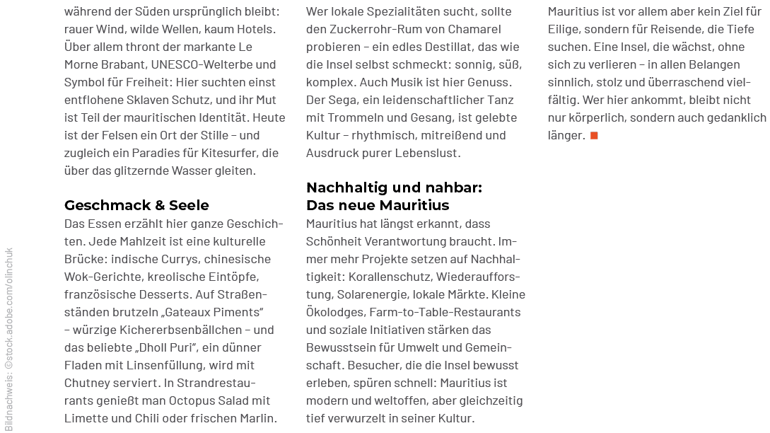 Bildnachweis: ©stock.adobe.com/olinchuk,Mauritius ist vor allem aber kein Ziel f r Eilige, sondern f r Reisende, die ...