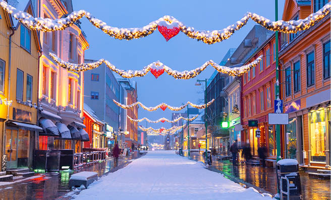 Christmas Decorations in Center street In Tromso, Norway, 